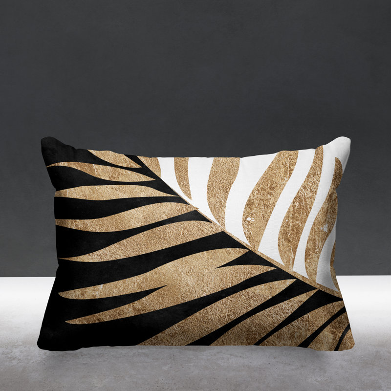 Coussin lombaire intérieur / extérieur Pom Fern, Noir / doré / blanc