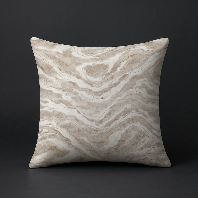 Coussin décoratif intérieur / extérieur gris Modern Modern, Blanc / beige abstrait, Carré 16 po