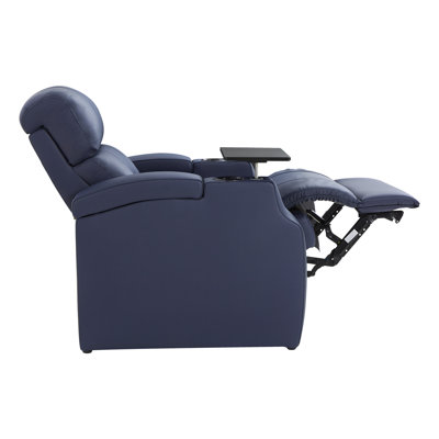 Reclining Sofa Electricity Chair Top Grain Leather Movie Chair Gaming Seat With Tray Table USB Charging Cup Holders Blue