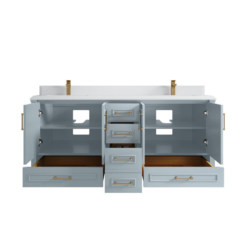 Moncef 72 po X P 22 po Meuble-lavabo double D D Evergreen, Bleu, Blanc