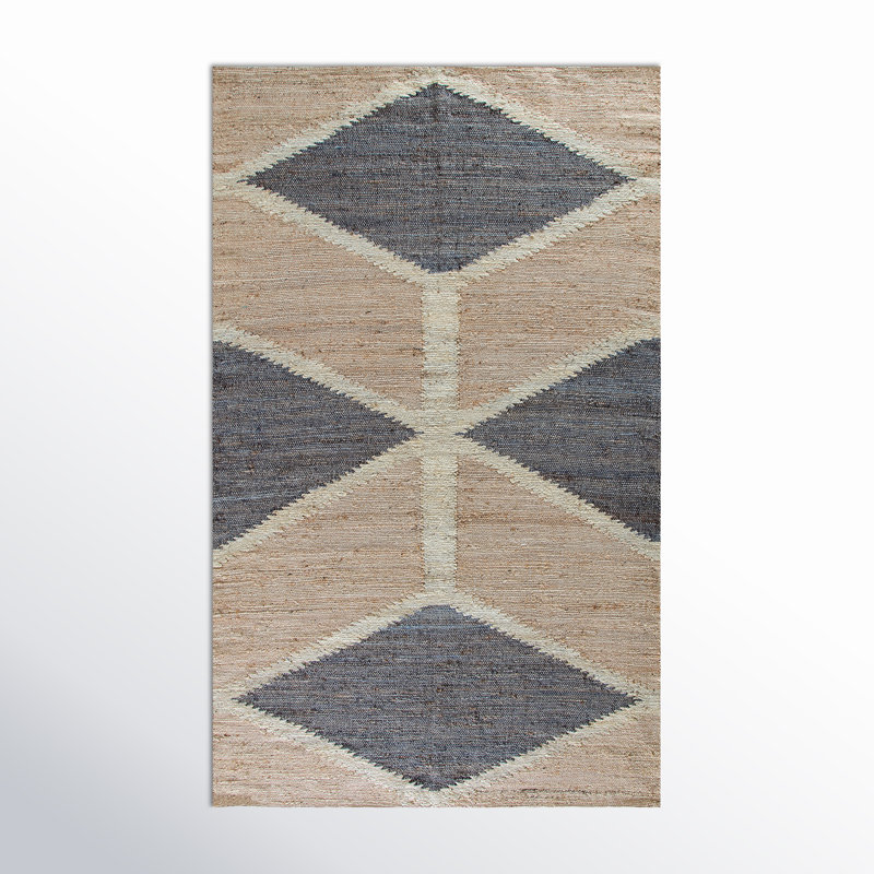 Kenyetta Geometric Hand-Loomed Jute/Sisal Area Rug in Gray/Ivory/Tan, Rectangle 4' x 6'