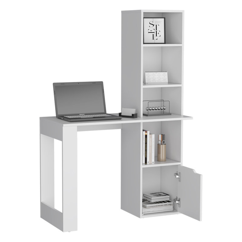 Bureau d'ordinateur à 1 armoire et bibliothèque à 4 niveaux Willisville, Blanc