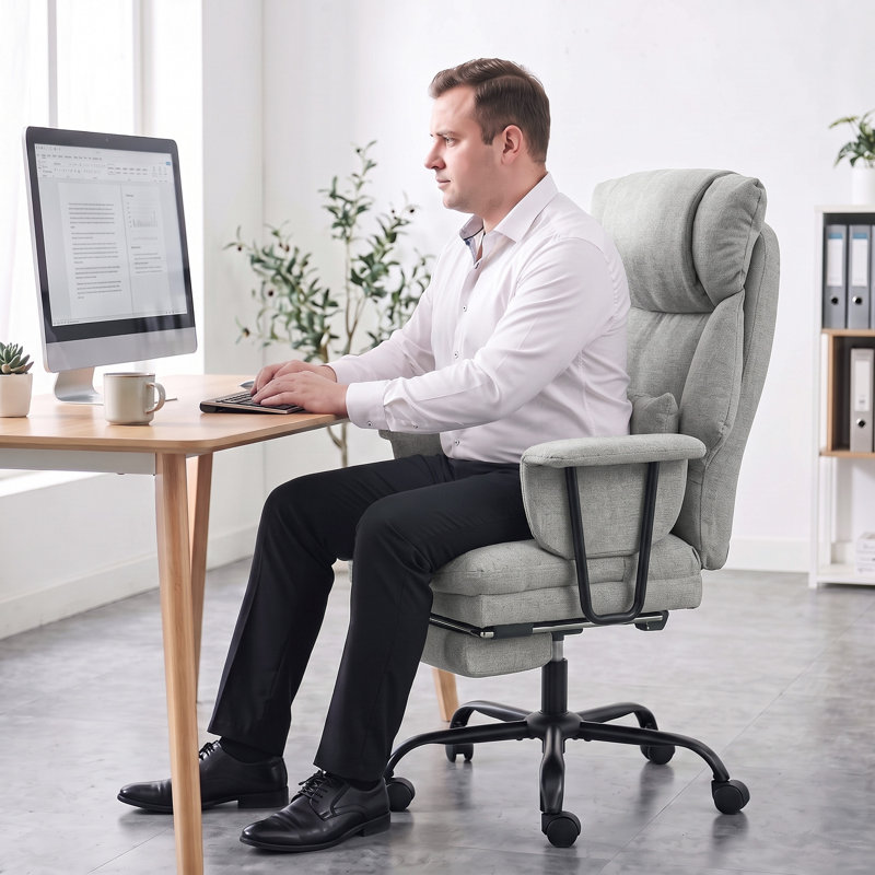 HOMCOM Linen Office Chair, Grey