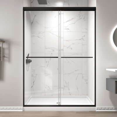 50" - 54" W x 70" H Double Sliding Semi-Frameless Shower Door with 1/4" (6mm) Crystal Clear Tempered Glass