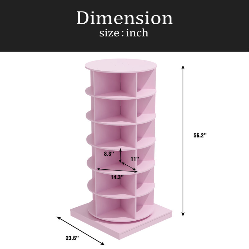 360 Rotating Shoe Cabinet 6 Layers, Pink