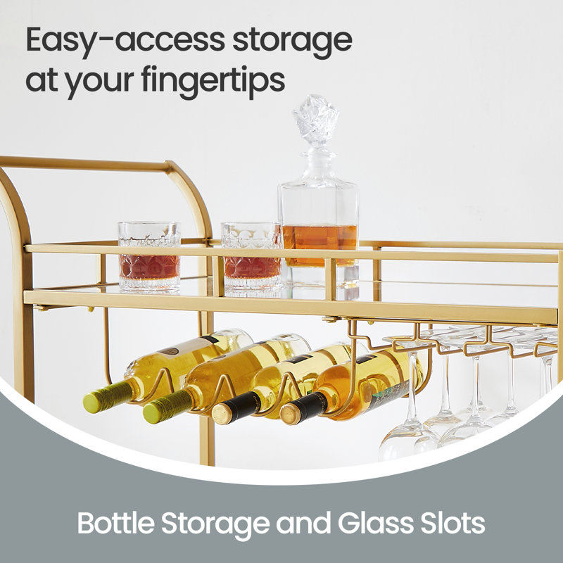 34.3'' W Bar Cart  Kitchen Serving Cart With Multi-Level Storage Drinks Trolley, Home Bar Serving Cart, Wine Cart, Gold