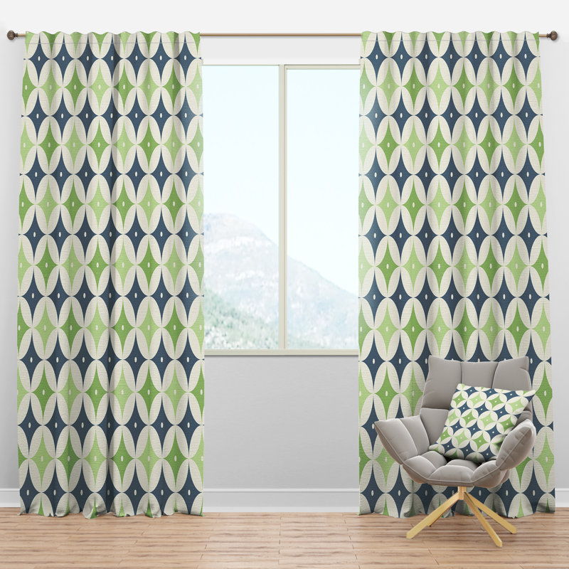 Retro Geometric Design V - Mid-Century Velvet Curtain - Room darkening - 1 panel, 52"W x 120"L