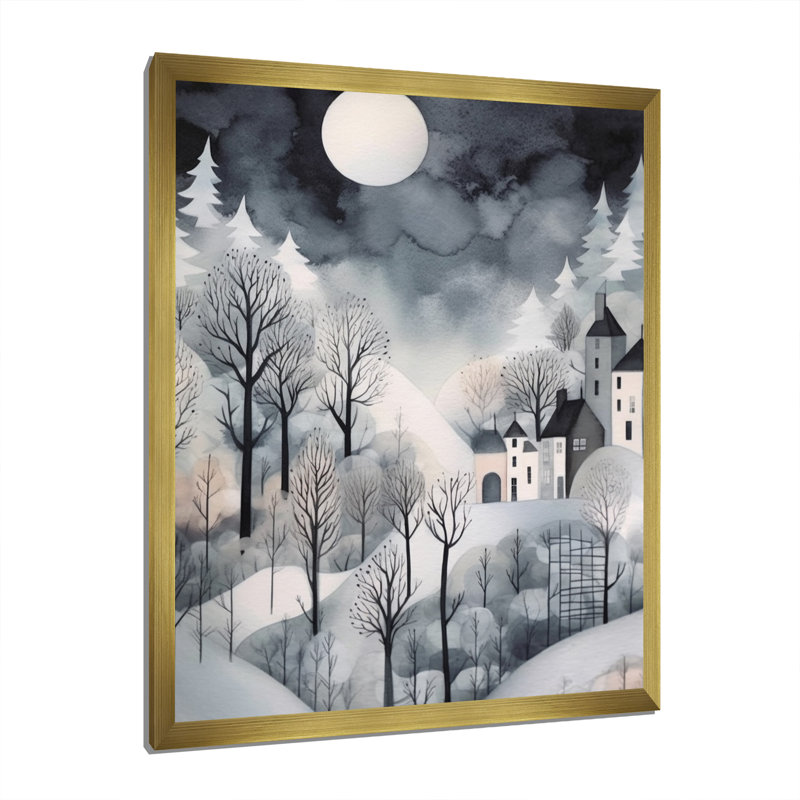 «Grey Cream Nordic Village», reproduction sur toile, H 20 po x l 12 po x P 1 po, Cadre doré à une seule photo
