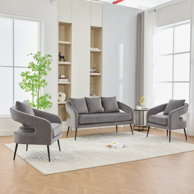 3 - Piece Upholstered Velvet Living Room Set With Metal Legs by Mercer41
