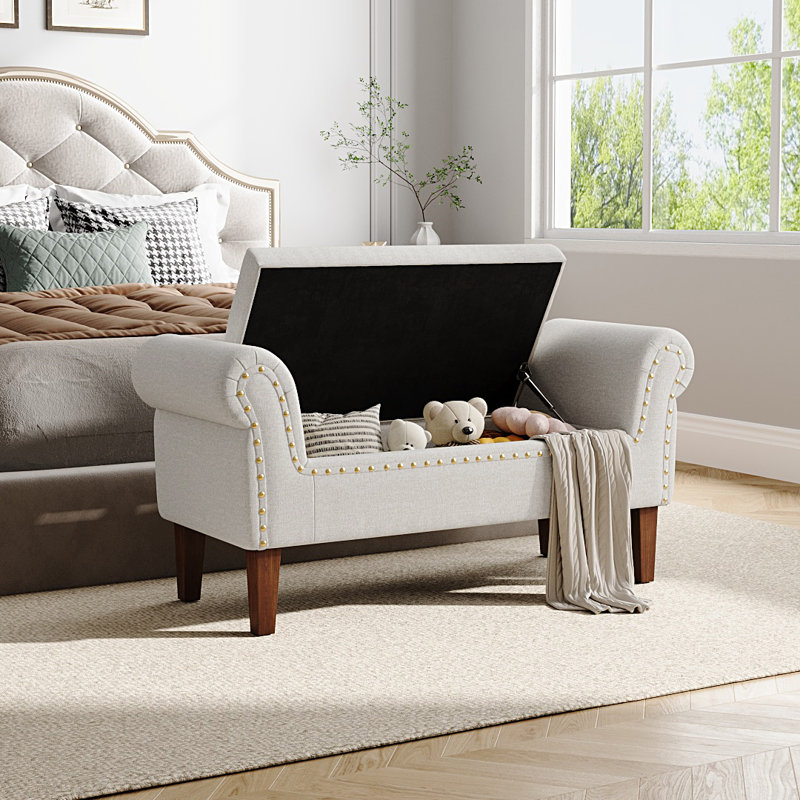 Upholstered Storage Bench, Beige