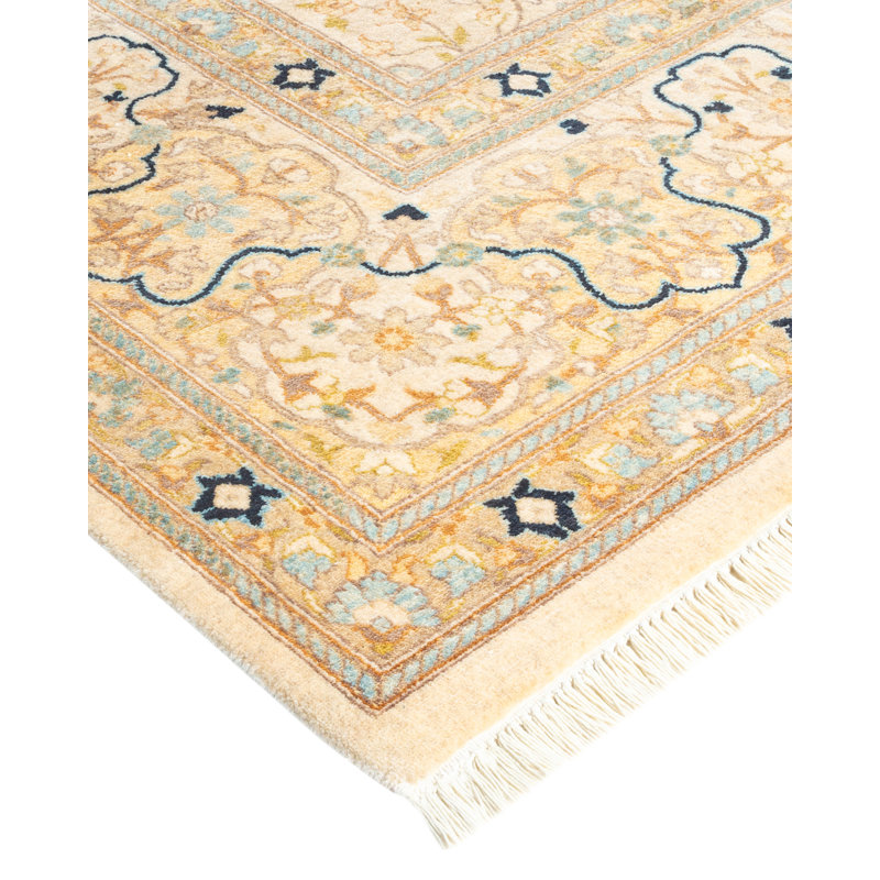 Tapis ivoire traditionnel en laine noué à la main 8 pi 1 po x 10 pi 0 po