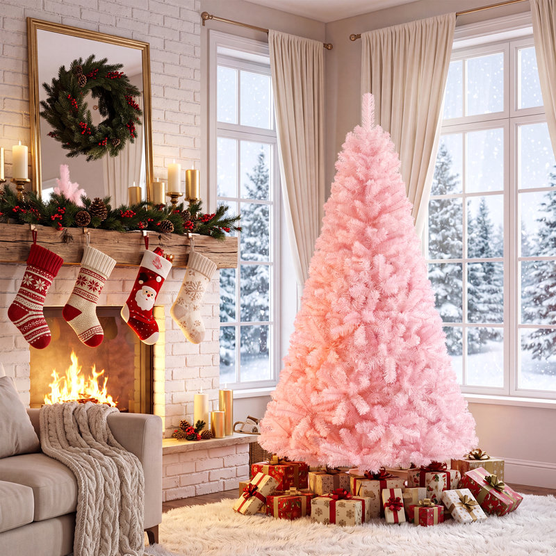 Arbre de Noël artificiel en sapin rose, 6'