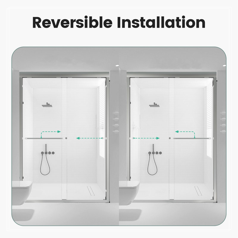 44"-48"W*72" H Semi-Frameless Double Sliding Shower Door, Bypass Shower Door, 1/4" (6Mm) Thick SGCC Tempered Glass Door
