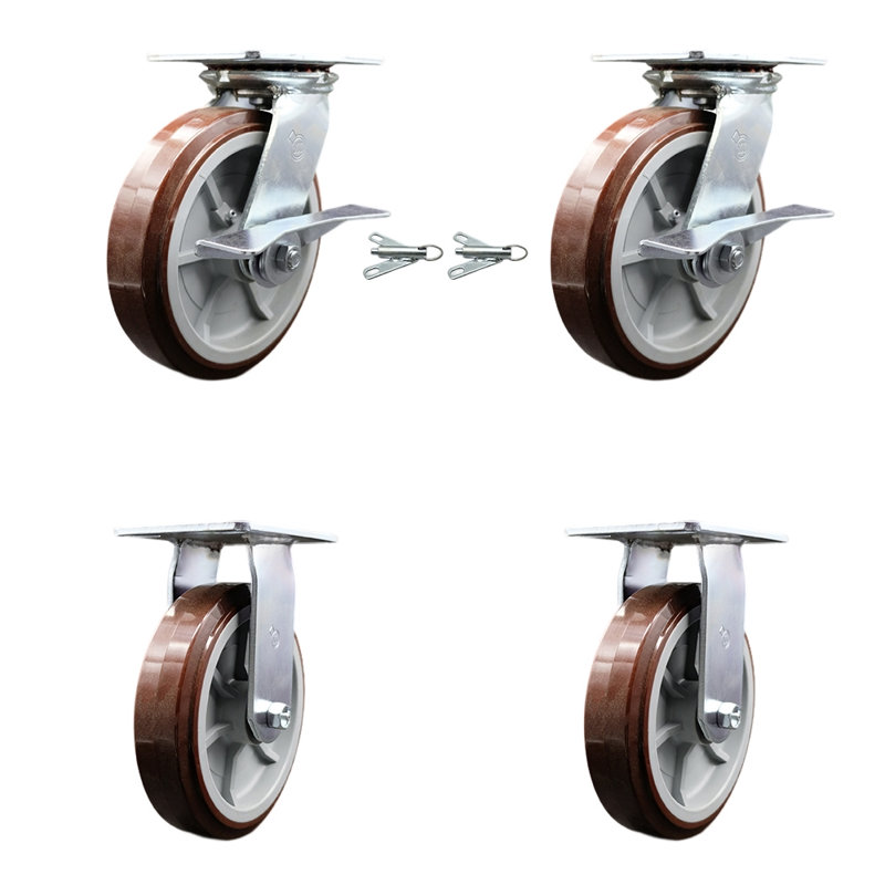 4 Piece Polyurethane Caster Set 2 Brake/Swivel Lock and 2 Rigid