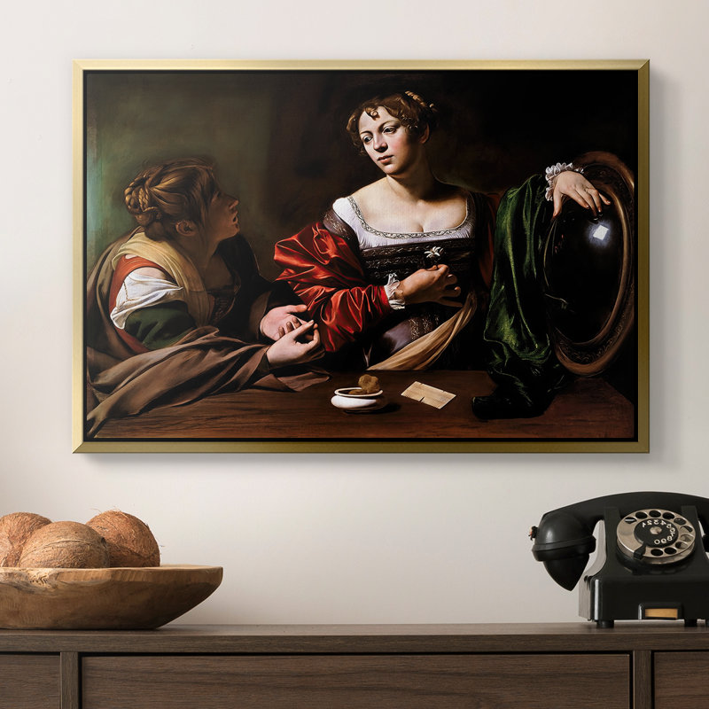 Martha et Mary Magdalene, v. 1598 - Toile tendue avec châssis Caravaggio, 16 x 24, Doré