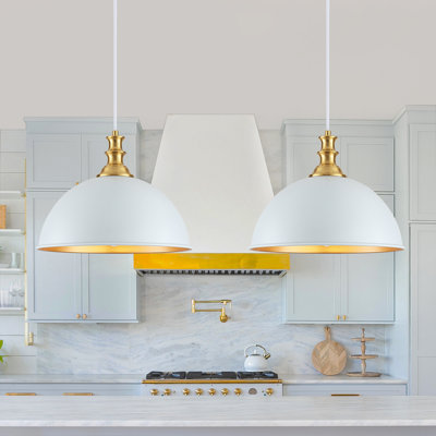 Luminaire suspendu moderne blanc 1 lumière avec abat-jour dôme en métal (ensemble de 2)