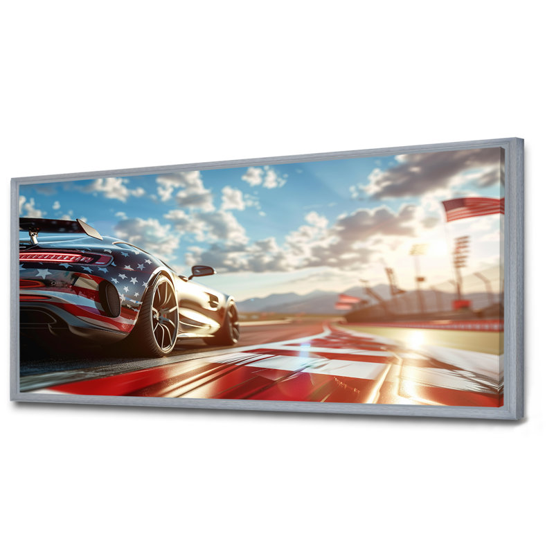 «Sports Car At The Track - Race Tracks», reproduction d'art mural, Toile argentée avec cadre flottant
