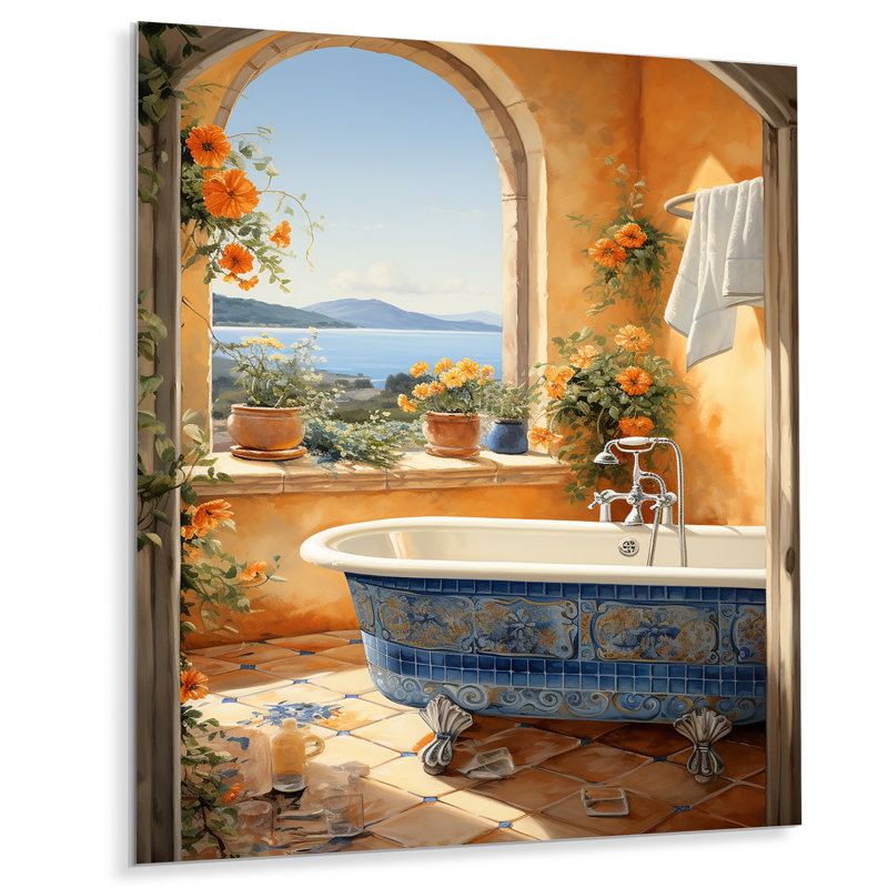 «Blue Italian Bath Serenity III», art mural en métal pour salle de bain, H 40 po x l 30 po x P 1,5 po