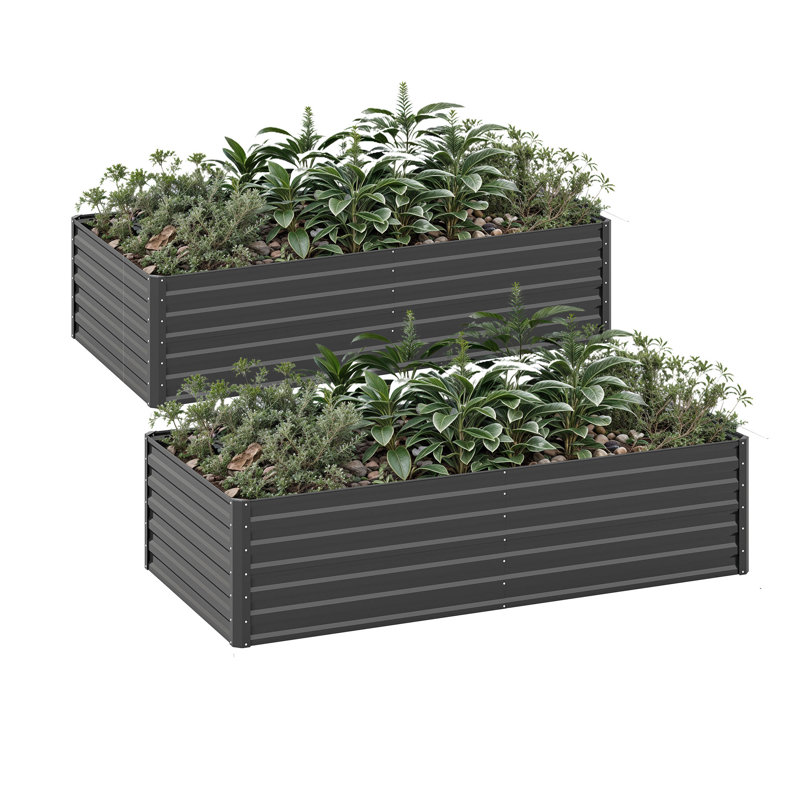 Set of 2 Metal Raised Garden Bed, 180x90x54cm, Black, 58cm H x 180cm W x 90cm D