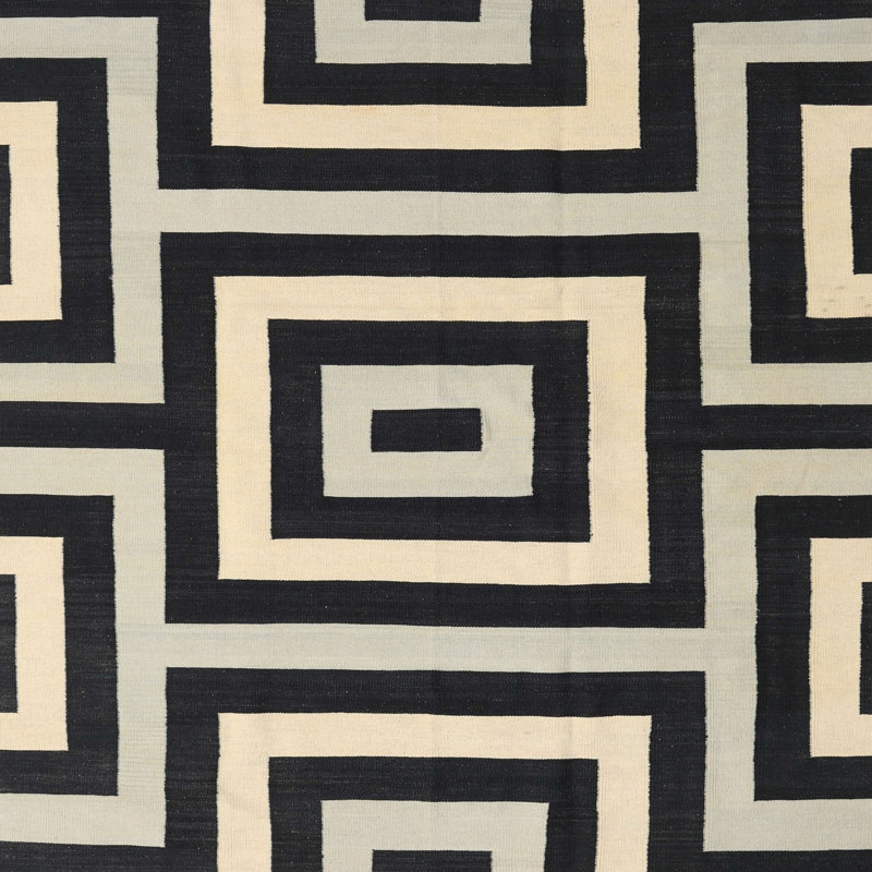 Tapis géométrique noir / beige, Carré 6 pi