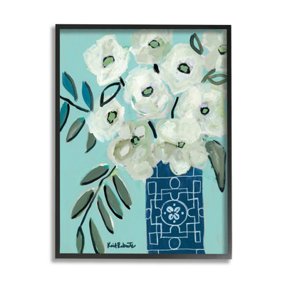 Abstract Round Floral Blossoms White Poppies Geometric Vase by Kait Roberts - Painting