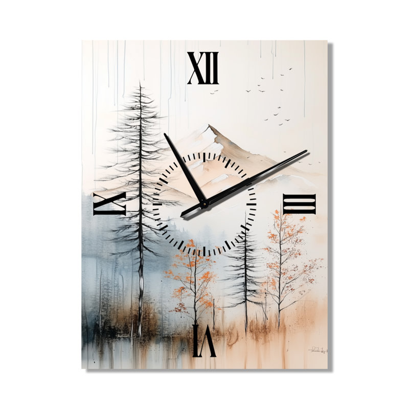 Horloge murale minimaliste de montagne hivernale I - Beige de style scandinave, H 32 po x l 24 po - Rectangle