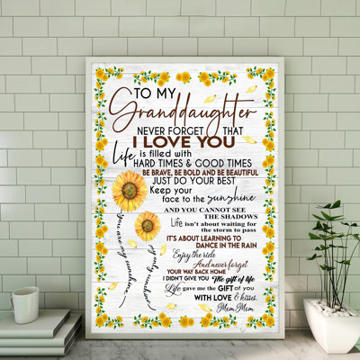 Sunflowers To My Granddaughter Gallery Wrapped Canvas - For Daughter Decor, Yellow And White Home Decor