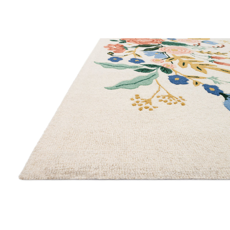 Tapis ivoire / multicolore Rifle Paper Co. x Loloi Les Fleurs LES-04, Carré 1 pi 6 po