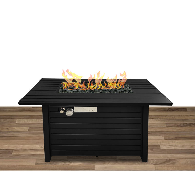 Foyer de table en acier au propane / gaz naturel avec couvercle - 8h de combustion, 50000, noir, construction moderne de jardin et de divertissement extérieur, gaz, noir
