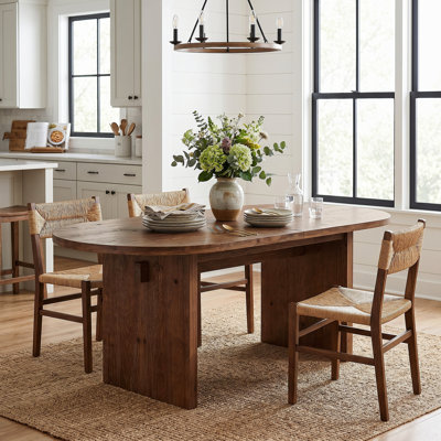 63-Inch Solid Wood Oval Dining Table For 4-6, Farmhouse Kitchen Table With Sturdy Double Pedestal Base