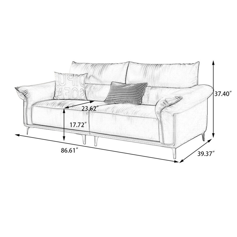 Causeuse-coussin modulaire en cuir véritable blanc crème, Blanc / crémeux, 37.4" H x 86.61" W x 39.37" D