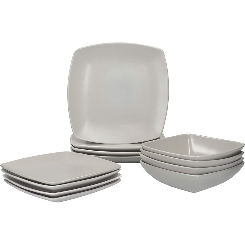 Creative Tops Raven Dinner Set, Square, Ceramic, Service for 4, Grey