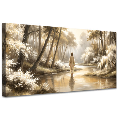 Jesus Walking on Water Wall Art, Warm Religious Home Decor Christian Canvas Wall Art for Living Room Bedroom or Prayer Room, Gallery Wrapped Canvas Print Ready to Hang, (24"x47")