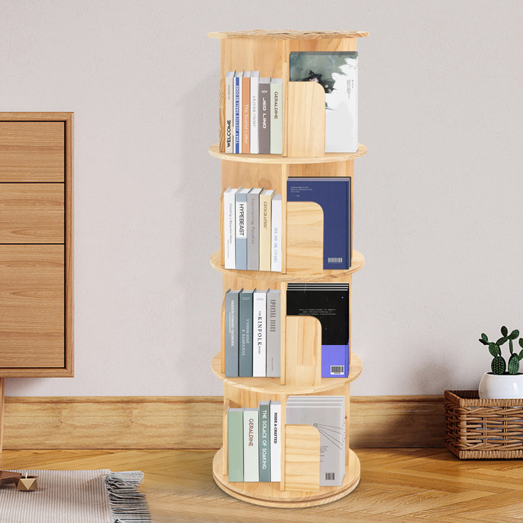2 Tier Rotating Bookshelf Pine Wood 360° Revolving Bookcase Floor Standing  Rack