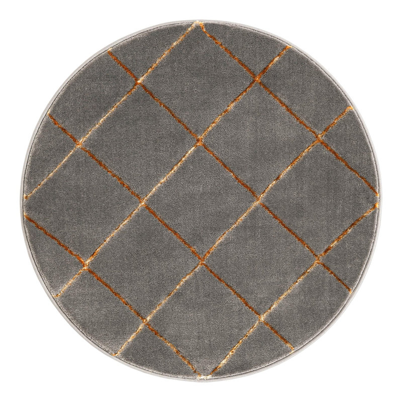 Tapis à carreaux gris et or Latitude Run® Novica, Rond 3 pi 1 po