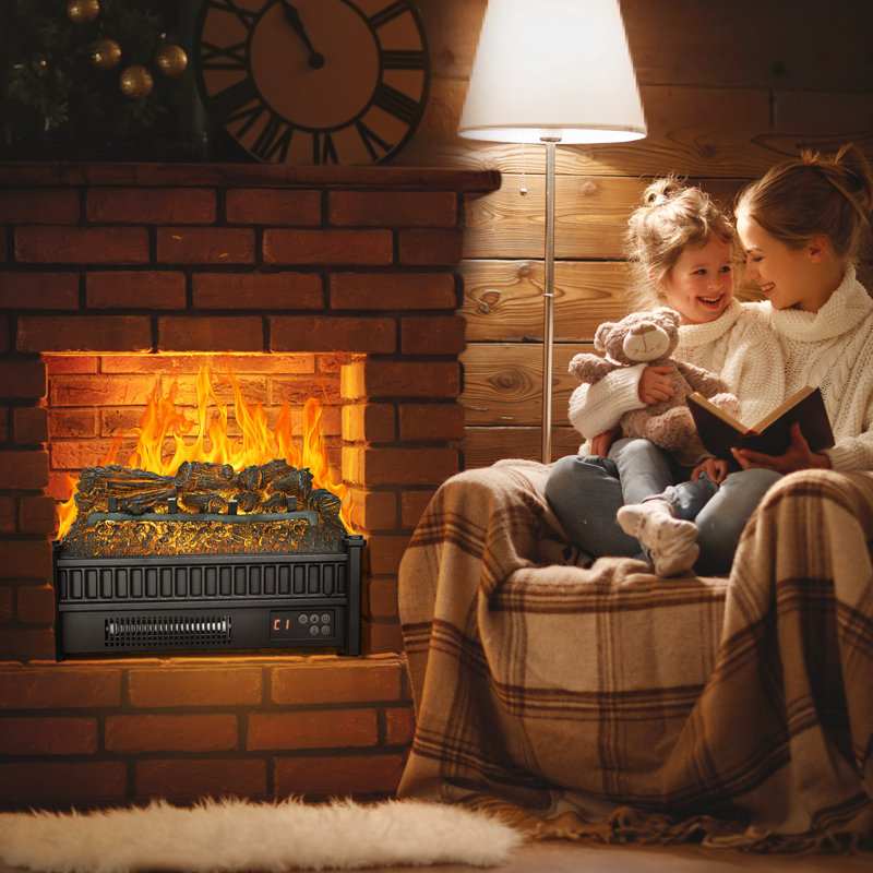 20 Inch Electric Fireplace Log Heater with Remote 5 Flame Brightness Timer