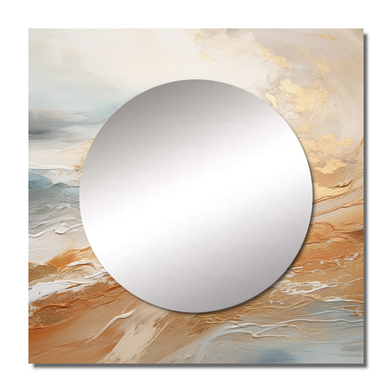 Elbys - Gold And Blue Beach Sand Fusion II Coastal Square Mirror Wall Decor For Bedroom, 36" x 36"