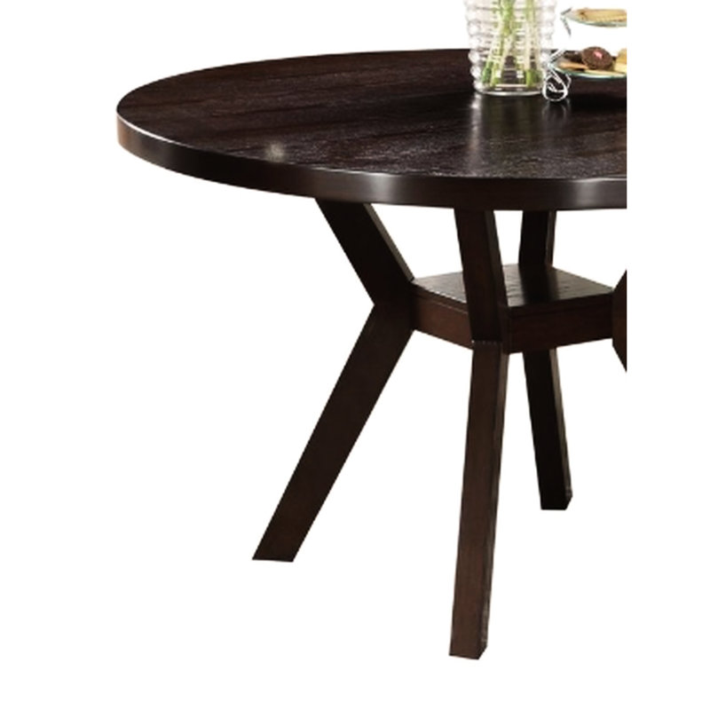 Table de salle à manger au look élégant - bois synthétique, plateau de table rond, tablette de rangement avec pieds de qualité moyenne et fabrication stable en bois d'hévéa