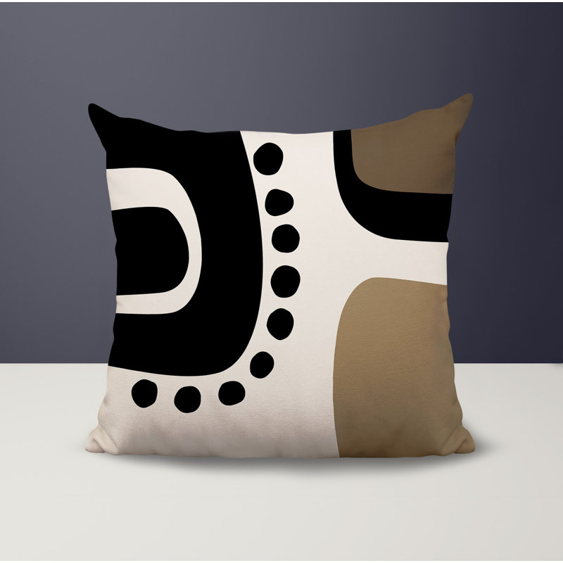 Oreiller carré réversible intérieur / extérieur Tobe Minimalist, H 17 po x l 17 po, Beige / noir / blanc cassé