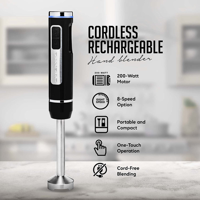 Ovente 8-Speed White Cordless Immersion Hand Blender with Stainless Steel Blades