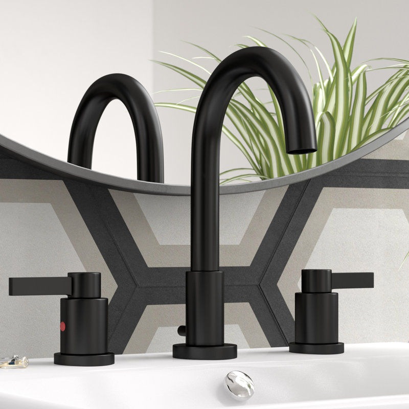 Kingston Brass NuvoFusion Two-Handle 3-Hole Deck Mount Widespread Bathroom Faucet with Brass Pop-Up Drain, Matte Black