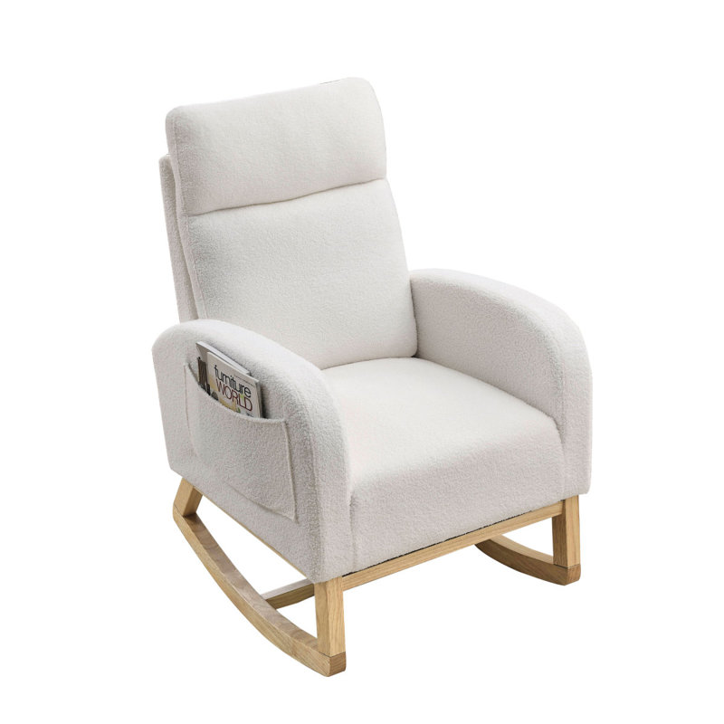 Fauteuil à bascule moderne avec accoudoirs de salon à dossier haut l 27,6 po et deux poches latérales