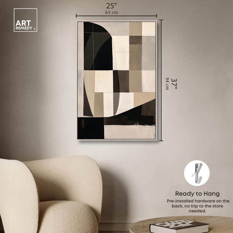 Abstrait géométrique sur toile Modern Shapes II par Art Remedy, H 37 po x l 25 po, Encadrement argenté