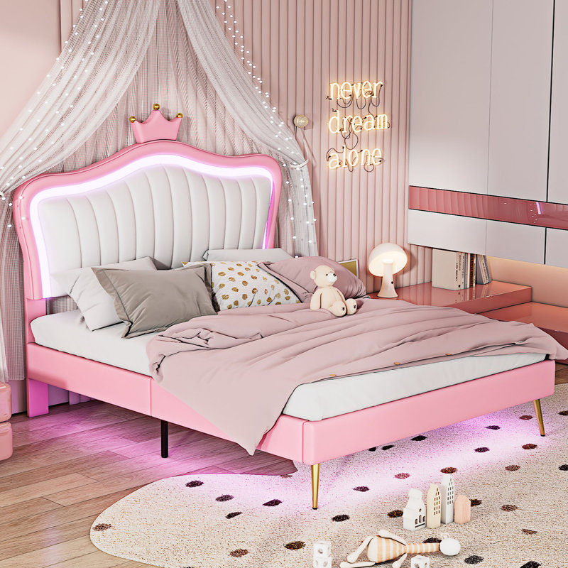 Lit tapissier Crystil par House of Hampton®, Blanc / rose, Grand