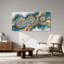 Tableau abstrait en forme d'anneaux de bois fluides dans une toile turquoise et brune-1663310381