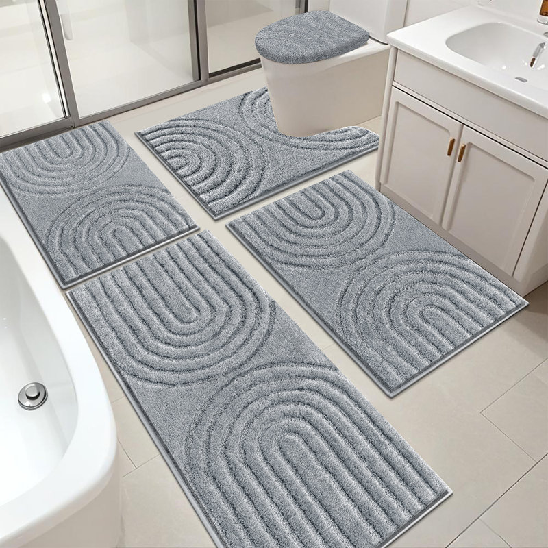 Absorbent Bath Mat Bathroom Rug (Set of 5), Gray