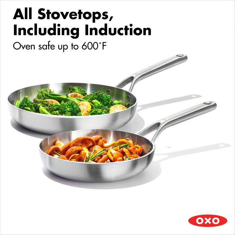 OXO Mira 3-Ply Stainless Steel Frying Pan Set, 8" And 10"