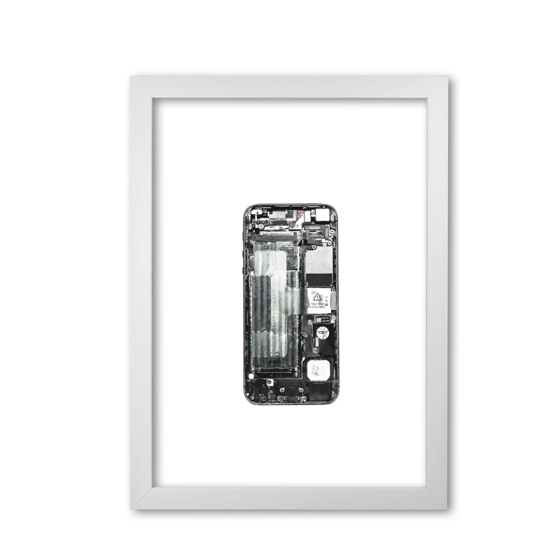 Broken IPhone - Print, White Grain Frame, 85 cm H x 60 cm W x 5 cm D