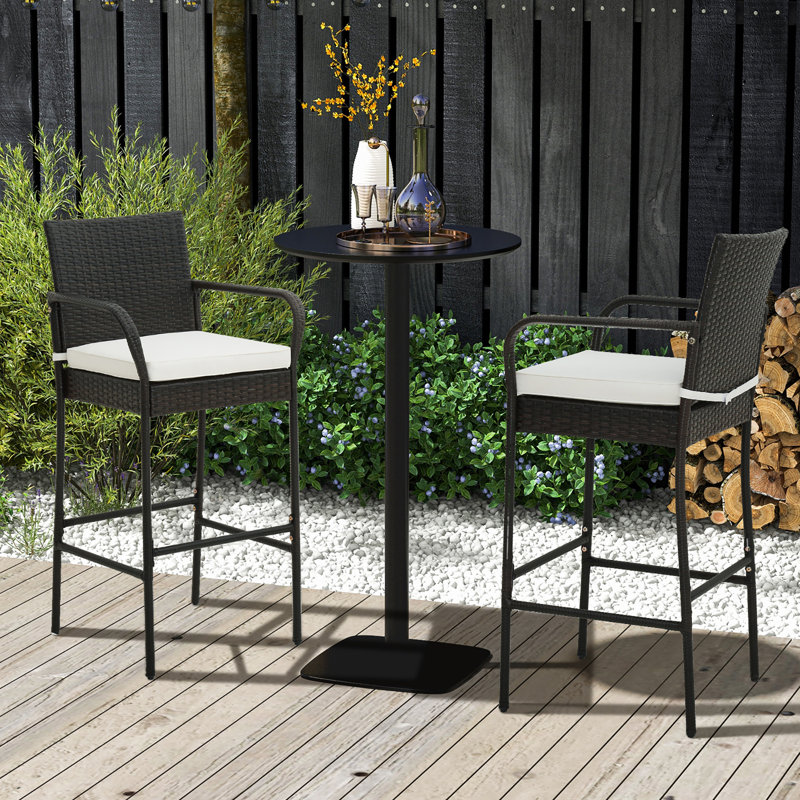 Bahoque Polyethylene (PE) Wicker Outdoor 29.5'' Bar Stool with Cushion