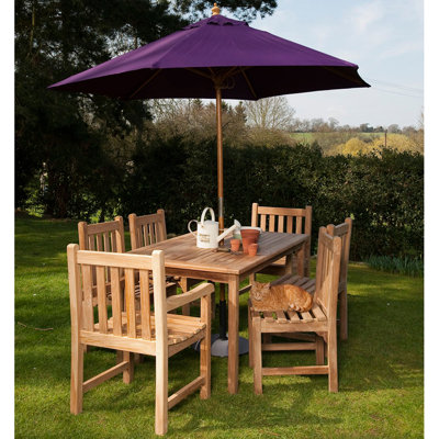 6 - Person Teak Solid Wood Patio Dining Set Umbrella Hole Included Rectangular Table with Cushions Included